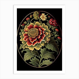 Zinnia Floral 2 Botanical Vintage Poster Flower Art Print