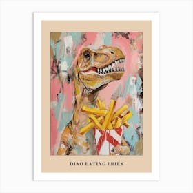 Pastel Pink & Blue Dinosaur Eating Fries Poster Art Print