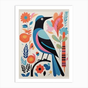 Colourful Scandi Bird Magpie 1 Art Print