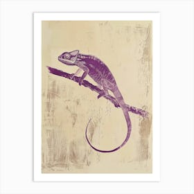 Purple Chameleon Panther Chameleon Block Print 6 Art Print