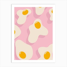 Fried Eggs On A Pink Background Art Print