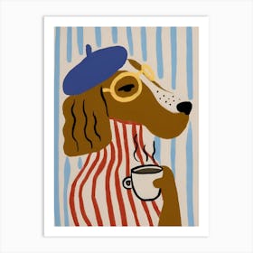 Dog With A Cup Of Coffee Art Print