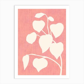 Botanic Shade Leaf Plants Minimalist Monochromatic - Pink White Art Print