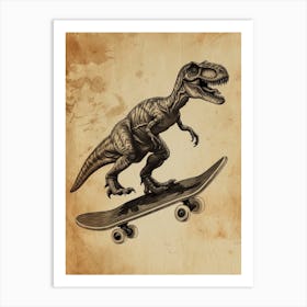 Vintage Sinornithosaurus Dinosaur On A Skateboard 3 Art Print