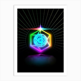 Neon Geometric Glyph in Candy Blue and Pink with Rainbow Sparkle on Black n.0125 Art Print