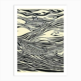 Atlantic Sturgeon Linocut Art Print