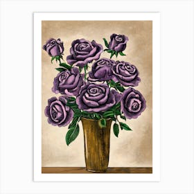 Purple Roses In A Vase 20 Art Print