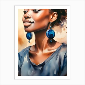 Woman With Blue Earrings 1 Art Print