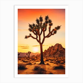 Joshua Tree At Dawn In The Desert In Black And Gold (2) Art Print
