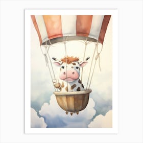 Baby Cow In A Hot Air Balloon Art Print