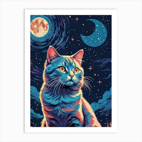 Cat In The Moonlight Art Print