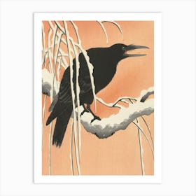 Japanese Ukiyo-E Crow In Snow Art Print