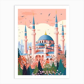 The Blue Mosque   Istanbul, Turkey   Cute Botanical Illustration Travel 0 Art Print