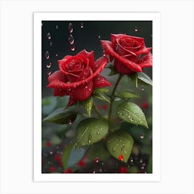 Red Roses At Rainy With Water Droplets Vertical Composition 64 Art Print