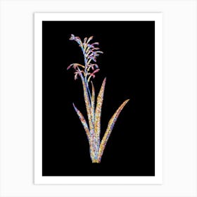 Stained Glass Antholyza Aethiopica Mosaic Botanical Illustration on Black Art Print