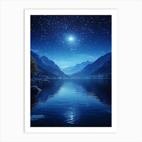 Night Sky Over Lake 1 Art Print