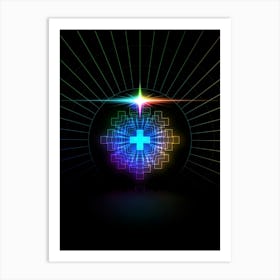 Neon Geometric Glyph in Candy Blue and Pink with Rainbow Sparkle on Black n.0320 Art Print
