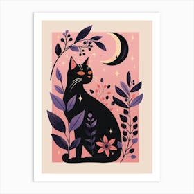 Black Cat With Moon Art Print