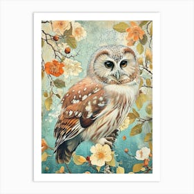 Northern Saw Whet Owl Japanese Painting 1 Art Print