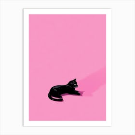 Black Cat On Pink Background 1 Art Print