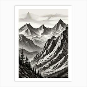 Monochrome Mountain Landscape Art Print (4) Art Print