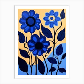 Blue Flower Illustration Sunflower 3 Art Print