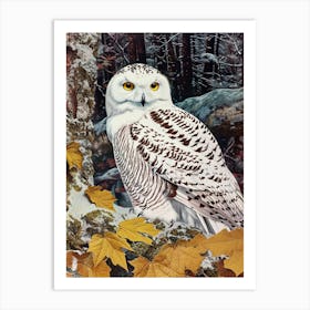 Snowy Owl Relief Illustration 4 Art Print