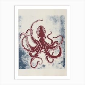 Octopus Dancing With Tentacles Linocut Inspired 3 Art Print