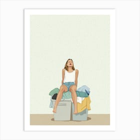 Woman Sitting On A Pile Of Clothes Art Print