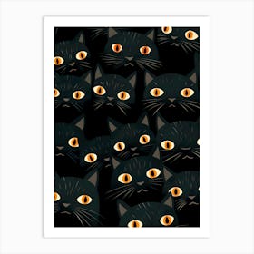 Black Cats With Orange Eyes 1 Art Print