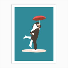 Couple Kissing Under Umbrella Art Print