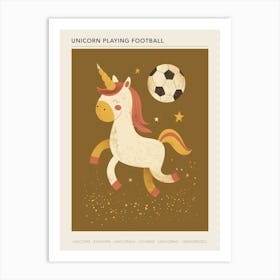 Unicorn Playing Football Muted Pastel 2 Poster Art Print