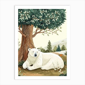 Polar Bear Laying Under A Tree Storybook Illustration 3 Art Print