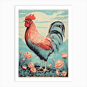 Vintage Bird Linocut Chicken 4 Art Print