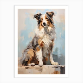 Australian Shepherd Dog, Painting In Light Teal And Brown 0 Art Print