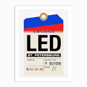 St. Petersburg (LED) Russia Vintage Airline Luggage Tag Art Print