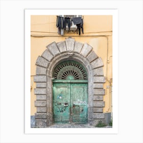 Green Wooden Door In Italy Travel Photography Art Print