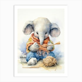 Elephant Painting Knitting Watercolour 4 Art Print