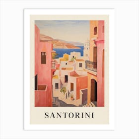 Santorini Greece 4 Vintage Pink Travel Illustration Poster Art Print