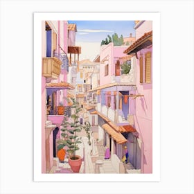 Kusadasi Turkey 2 Vintage Pink Travel Illustration Art Print