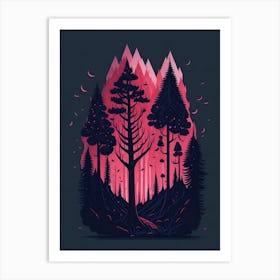 A Fantasy Forest At Night In Red Theme 15 Art Print