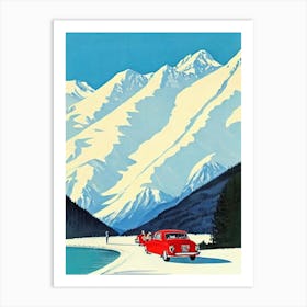 St Moritz, Switzerland Midcentury Vintage Skiing Poster Art Print