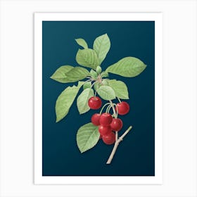 Vintage Cherry Botanical Art on Teal Blue n.0004 Art Print
