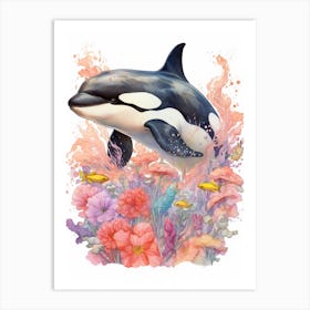 Orca Whale And Flowers 2 Art Print
