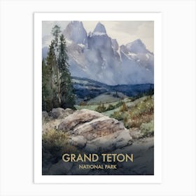 Grand Teton National Park Watercolour Vintage Travel Poster 5 Art Print