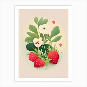 Wild Strawberries, Plant,, Cute, Kawaii Art Print