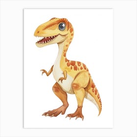 Cute Cartoondeinonychus Dinosaur Watercolour 2 Art Print