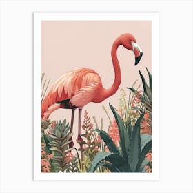Andean Flamingo And Bromeliads Minimalist Illustration 3 Art Print