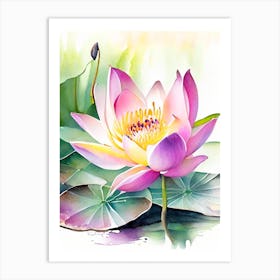 Lotus Flower In Garden Watercolour 1 Art Print
