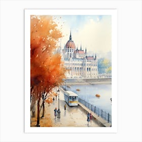 Budapest Hungary In Autumn Fall, Watercolour 1 Art Print